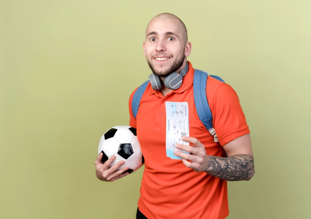 Men with ball and ticket